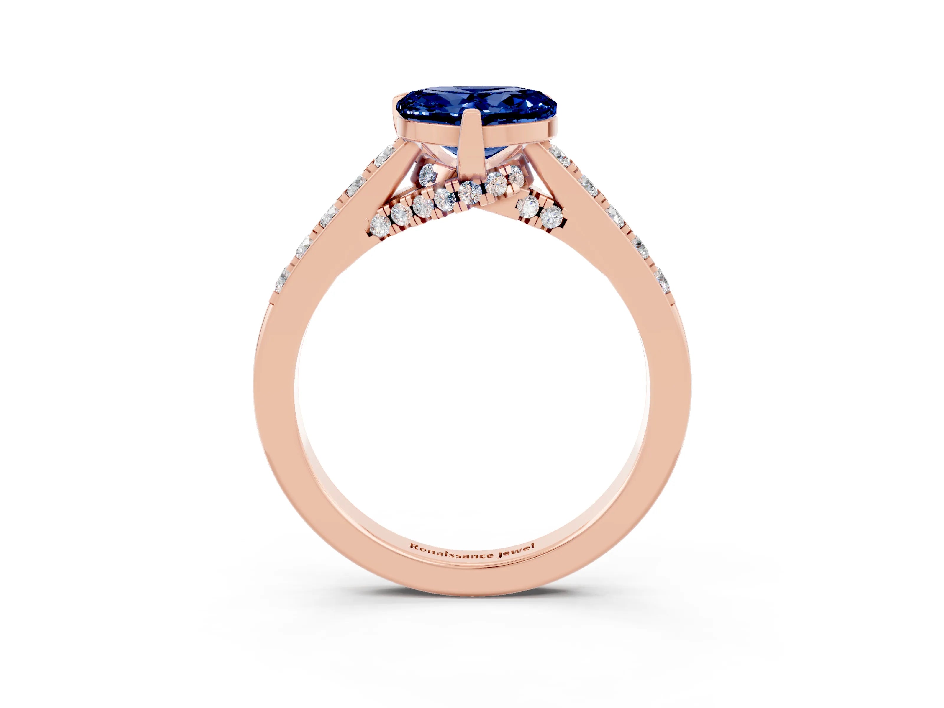 Rose gold Heart Cut Diamond Solitaire Ring with Pavé Band and Prong Setting_3