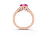 Rose gold Heart Cut Diamond Solitaire Ring with Pavé Band and Prong Setting_3