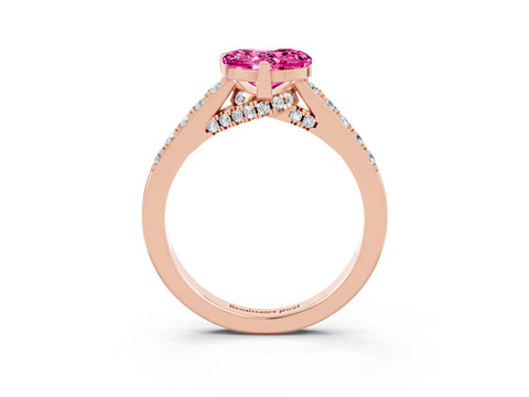 Rose gold Heart Cut Diamond Solitaire Ring with Pavé Band and Prong Setting_3