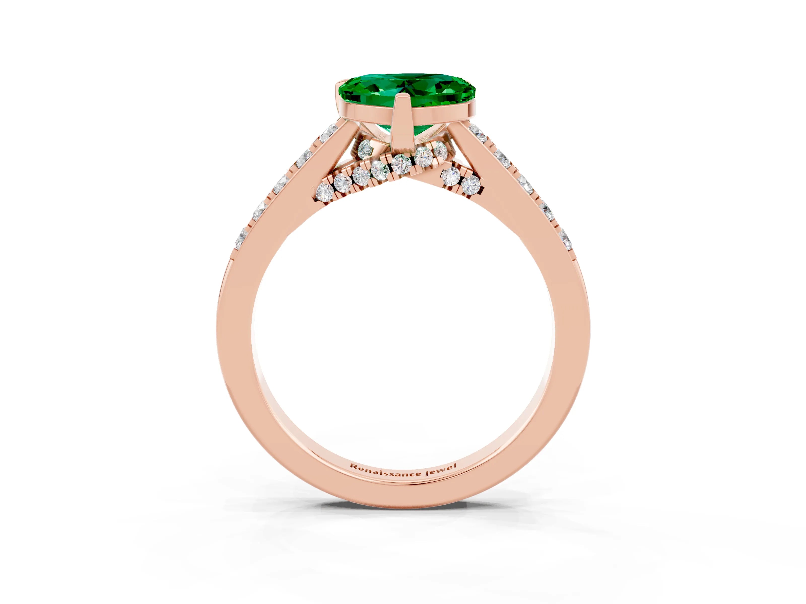 Rose gold Heart Cut Diamond Solitaire Ring with Pavé Band and Prong Setting_3