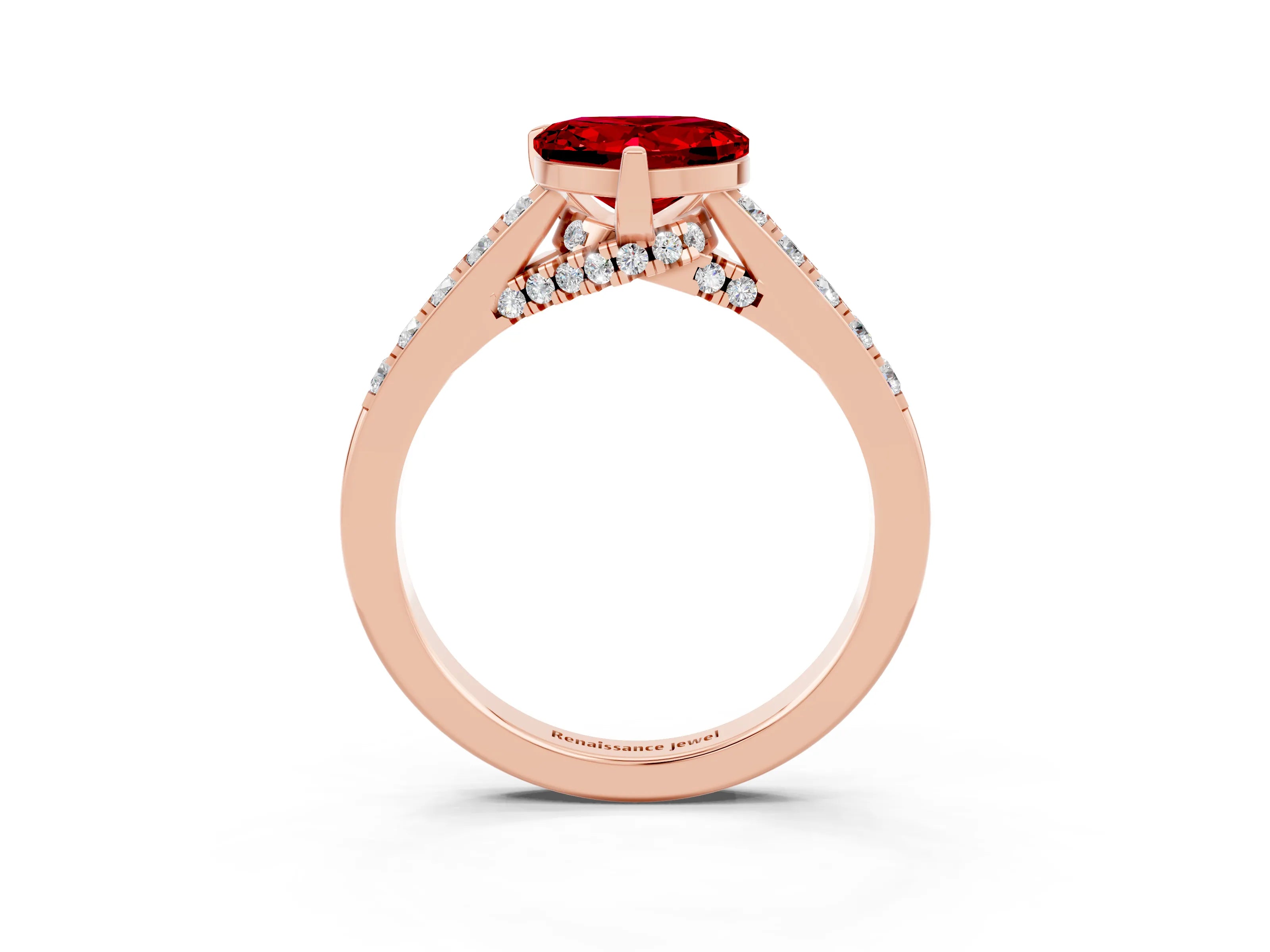 Rose gold Heart Cut Diamond Solitaire Ring with Pavé Band and Prong Setting_3