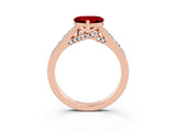Rose gold Heart Cut Diamond Solitaire Ring with Pavé Band and Prong Setting_3