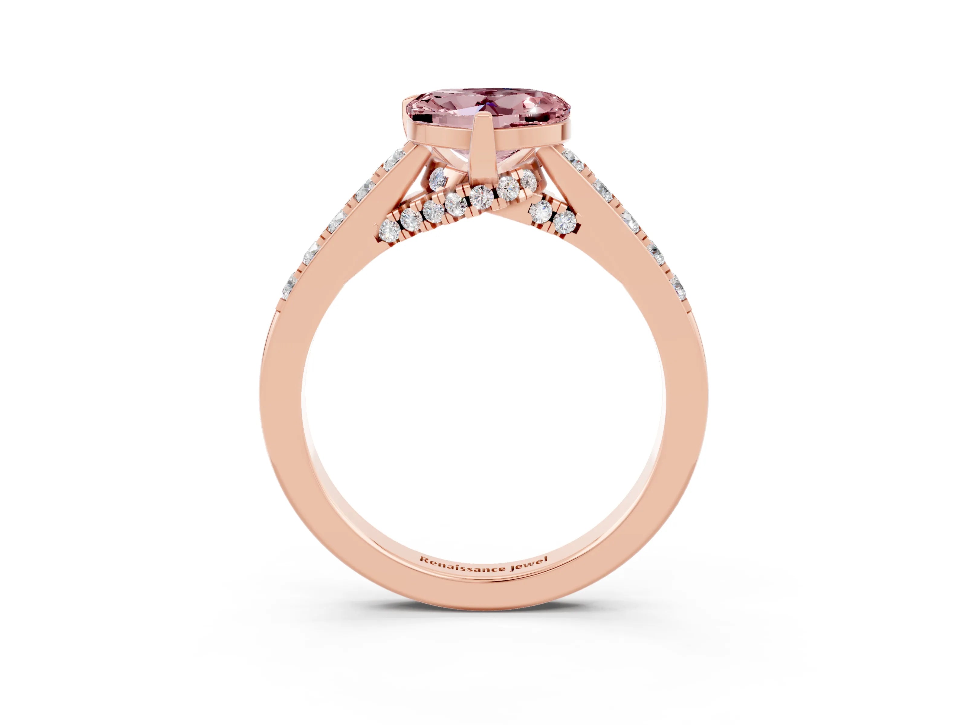 Rose gold Heart Cut Diamond Solitaire Ring with Pavé Band and Prong Setting_3