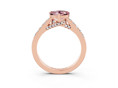 Rose gold Heart Cut Diamond Solitaire Ring with Pavé Band and Prong Setting_3