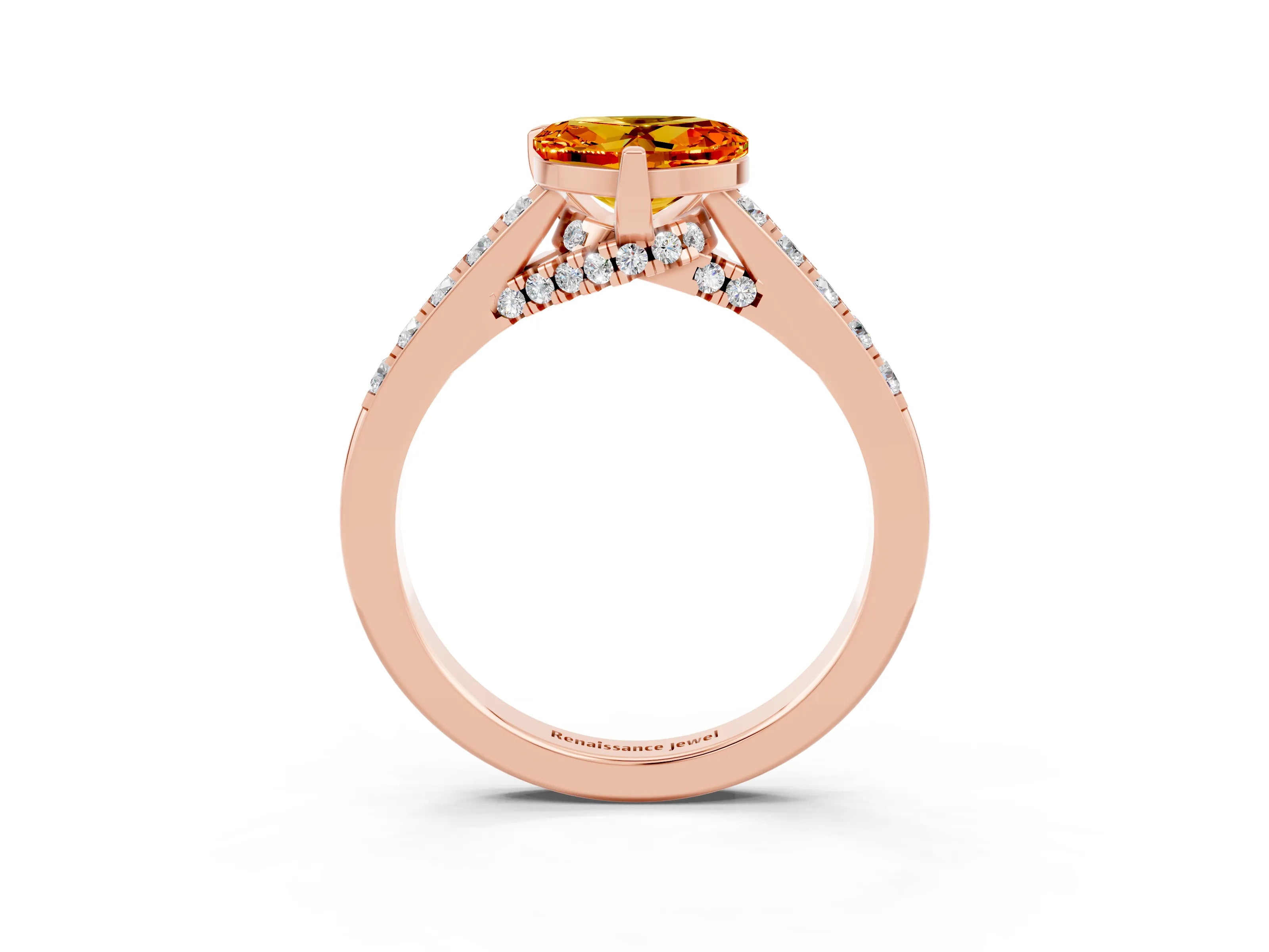 Rose gold Heart Cut Diamond Solitaire Ring with Pavé Band and Prong Setting_3