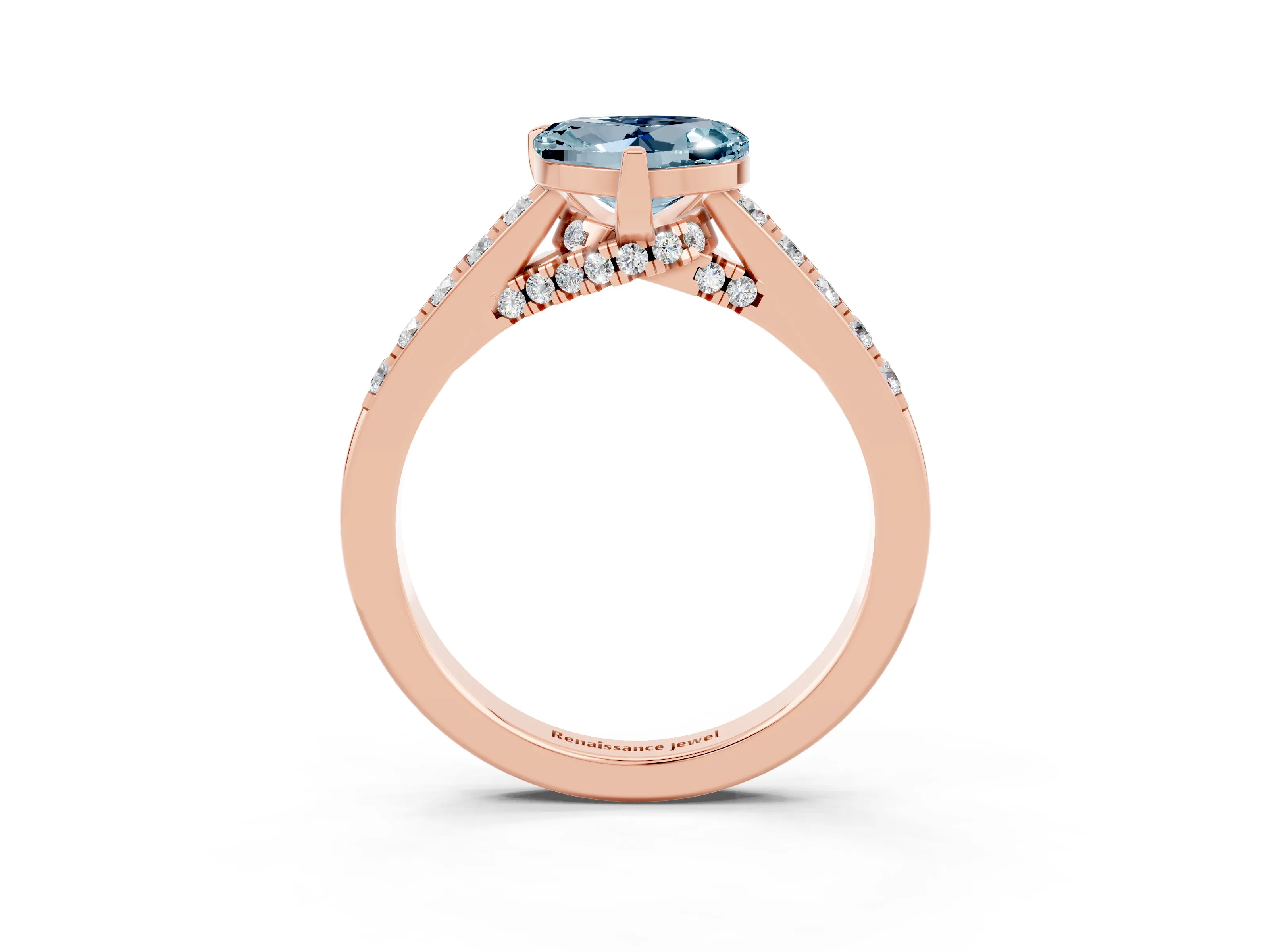 Rose gold Heart Cut Diamond Solitaire Ring with Pavé Band and Prong Setting_3