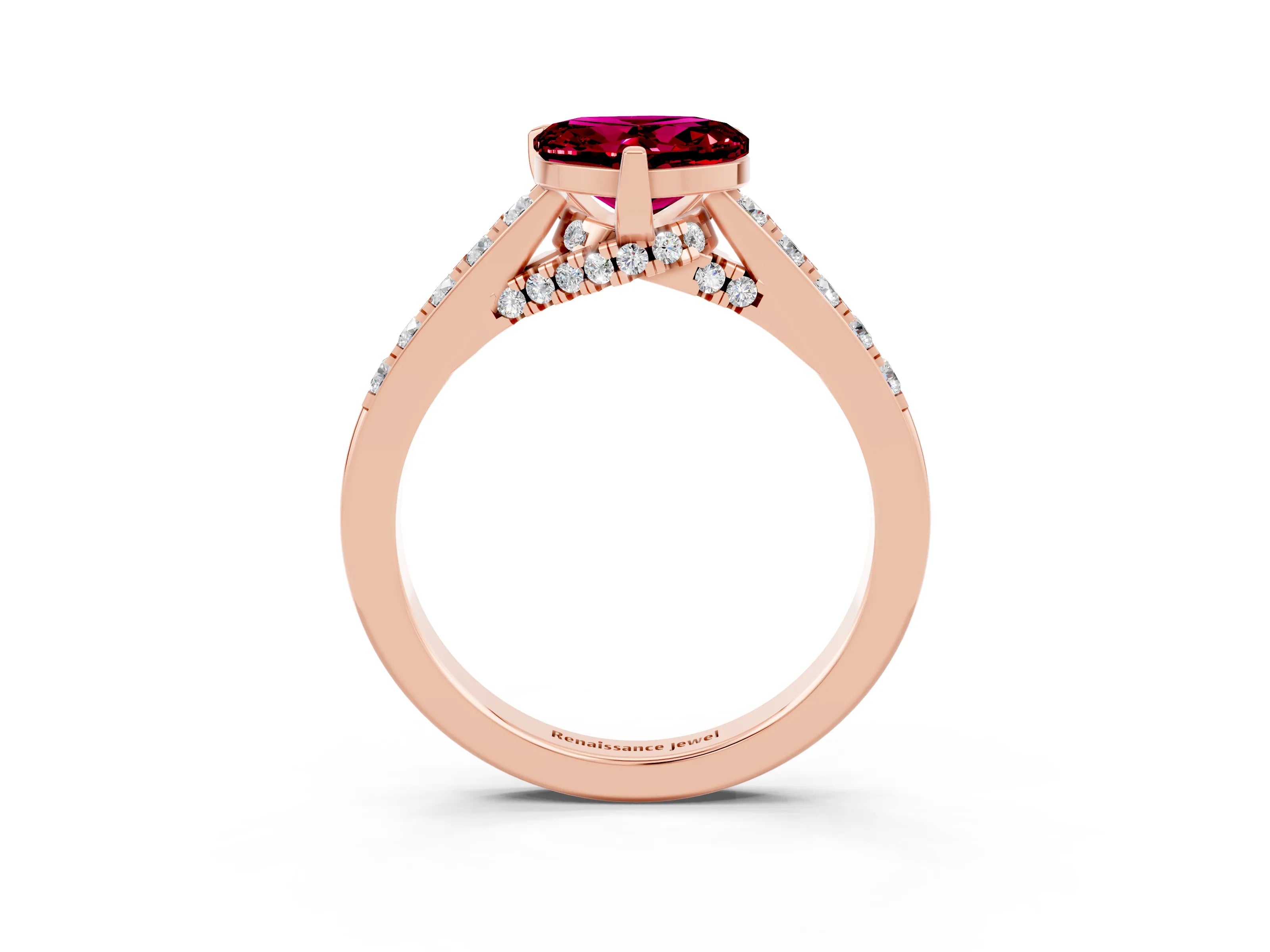 Rose gold Heart Cut Diamond Solitaire Ring with Pavé Band and Prong Setting_3