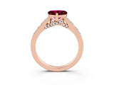 Rose gold Heart Cut Diamond Solitaire Ring with Pavé Band and Prong Setting_3