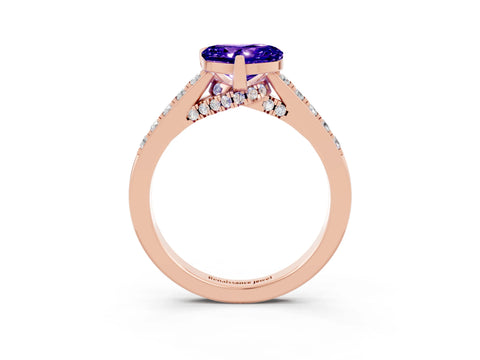 Rose gold Heart Cut Diamond Solitaire Ring with Pavé Band and Prong Setting_3