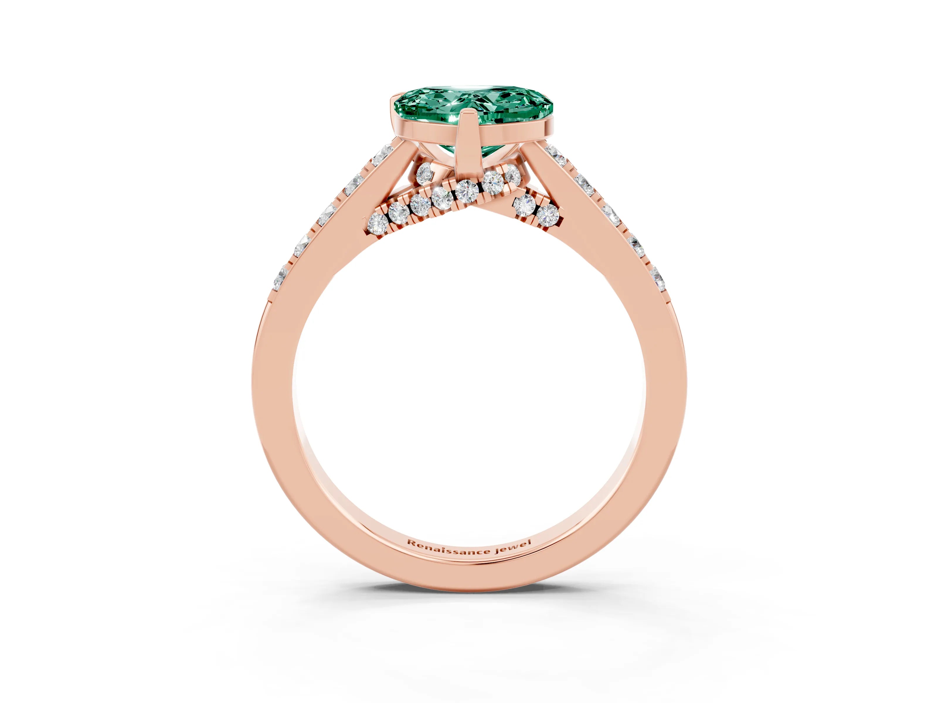 Rose gold Heart Cut Diamond Solitaire Ring with Pavé Band and Prong Setting_3