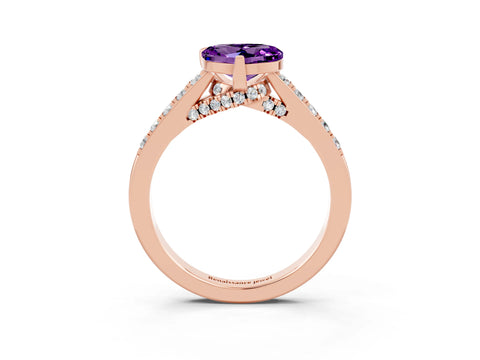 Rose gold Heart Cut Diamond Solitaire Ring with Pavé Band and Prong Setting_3