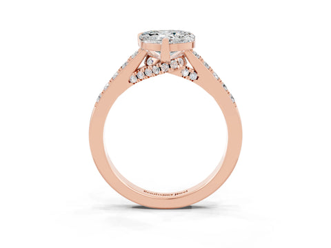 Rose gold Heart Cut Diamond Solitaire Ring with Pavé Band and Prong Setting_3