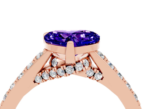 Rose gold Heart Cut Diamond Solitaire Ring with Pavé Band and Prong Setting_4