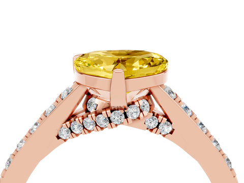 Rose gold Heart Cut Diamond Solitaire Ring with Pavé Band and Prong Setting_4