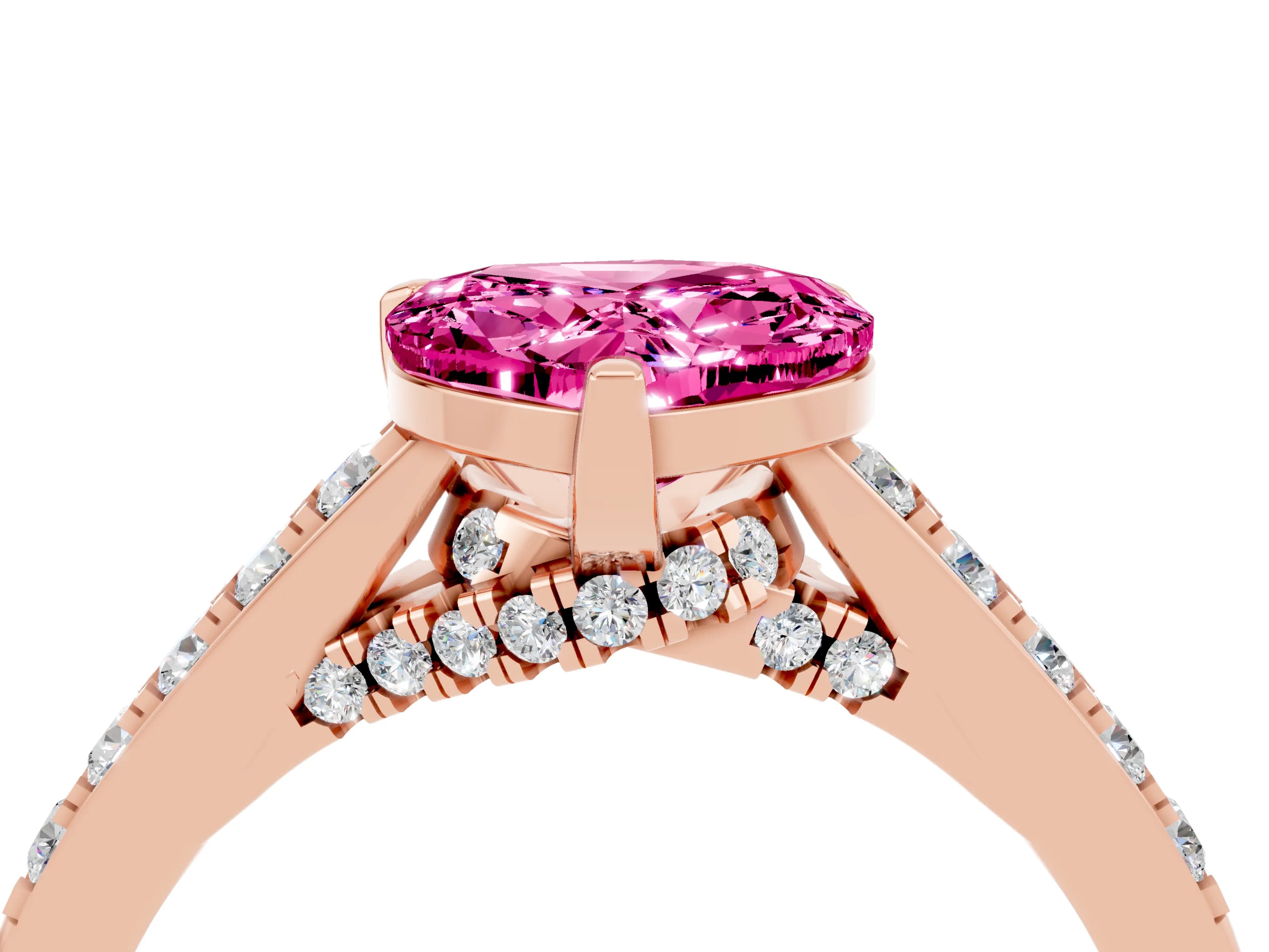 Rose gold Heart Cut Diamond Solitaire Ring with Pavé Band and Prong Setting_4