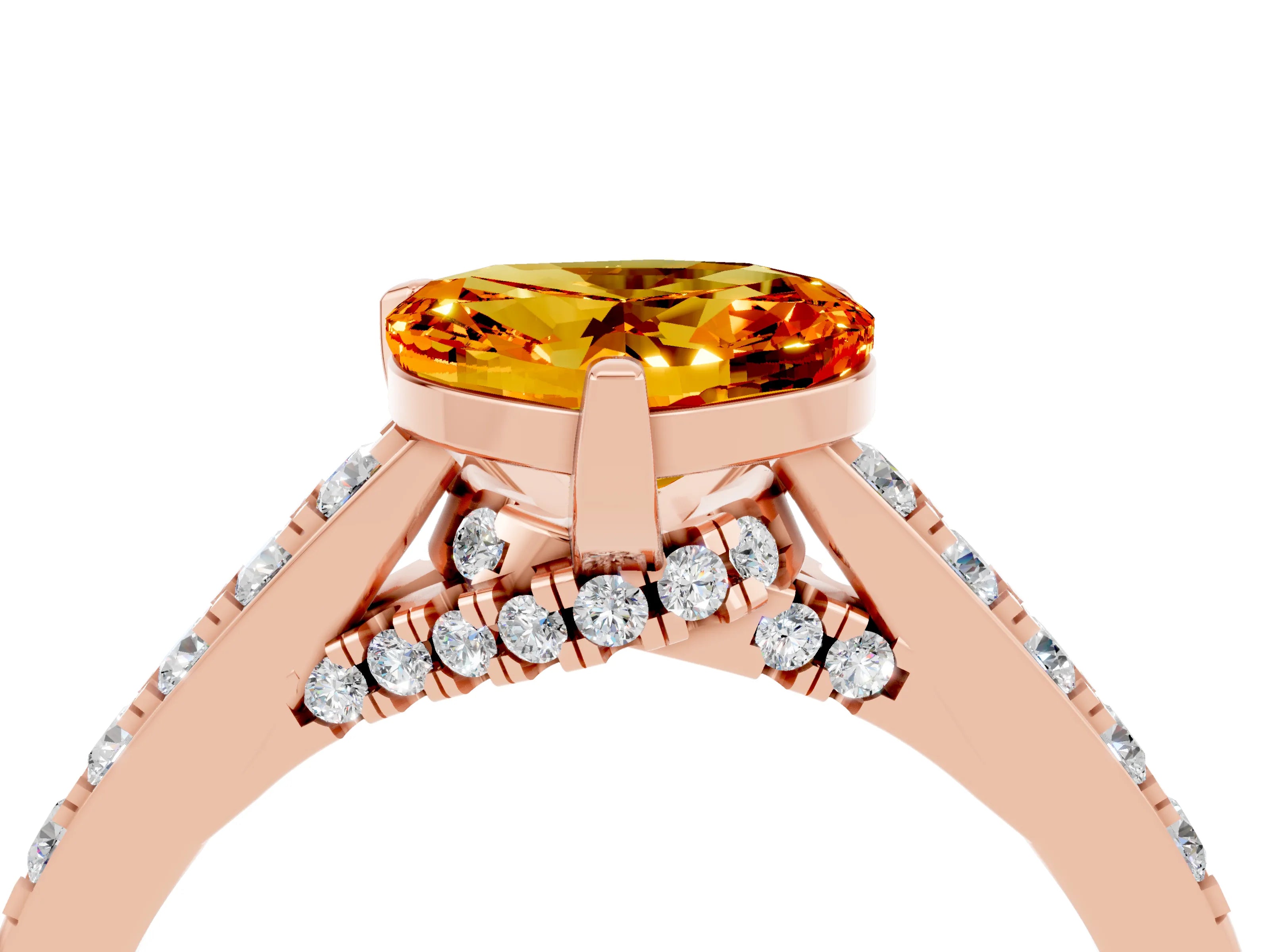 Rose gold Heart Cut Diamond Solitaire Ring with Pavé Band and Prong Setting_4