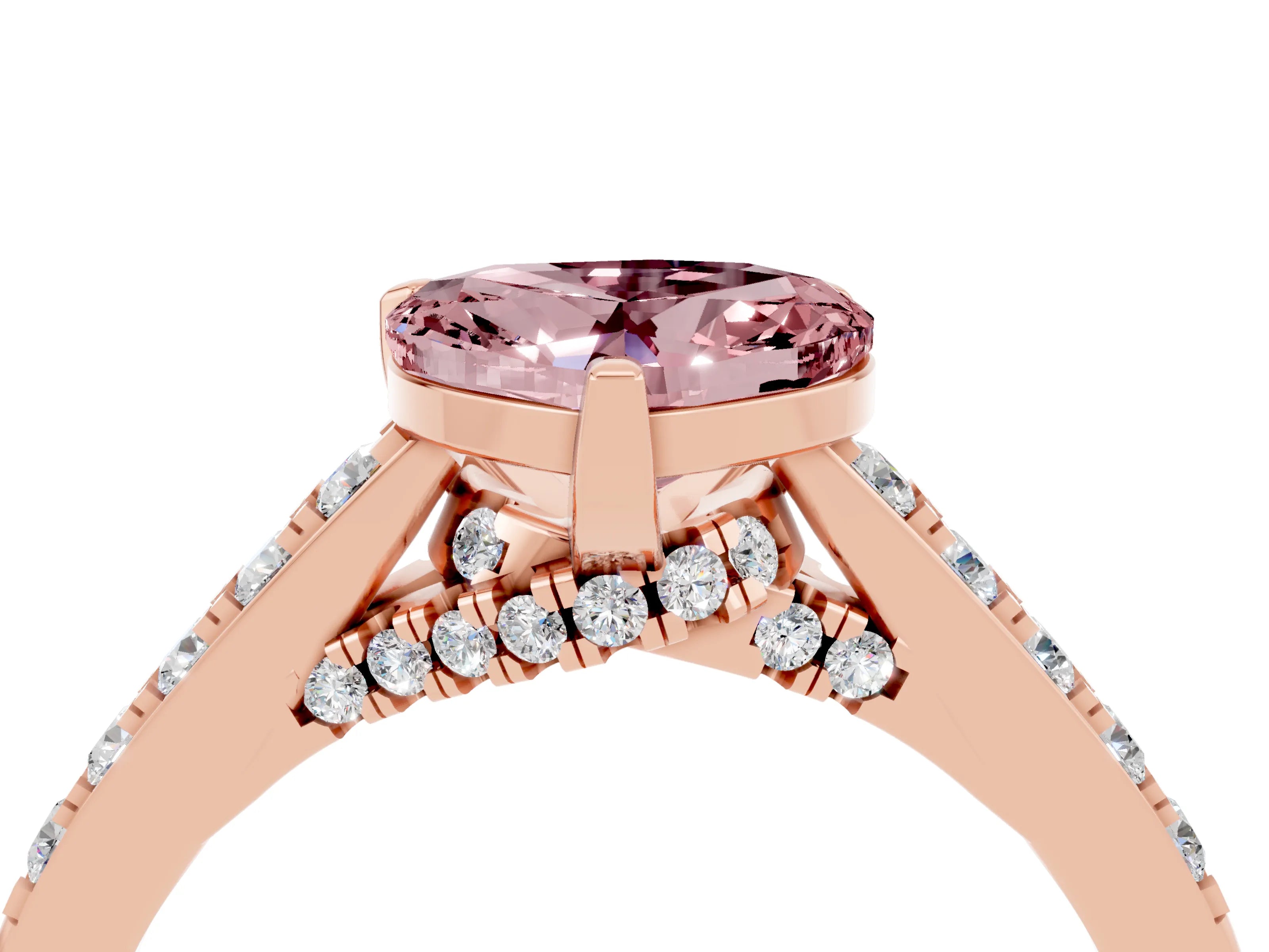 Rose gold Heart Cut Diamond Solitaire Ring with Pavé Band and Prong Setting_4