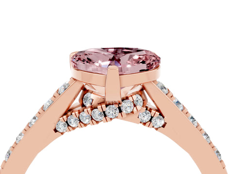 Rose gold Heart Cut Diamond Solitaire Ring with Pavé Band and Prong Setting_4