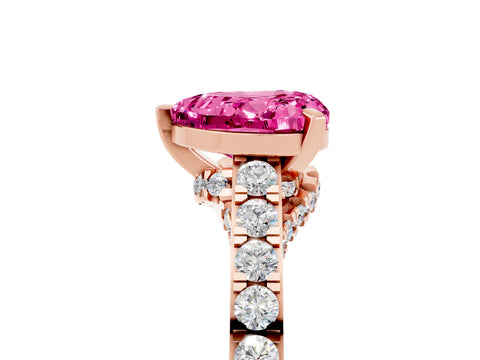 Rose gold Heart Cut Diamond Solitaire Ring with Pavé Band and Prong Setting_5