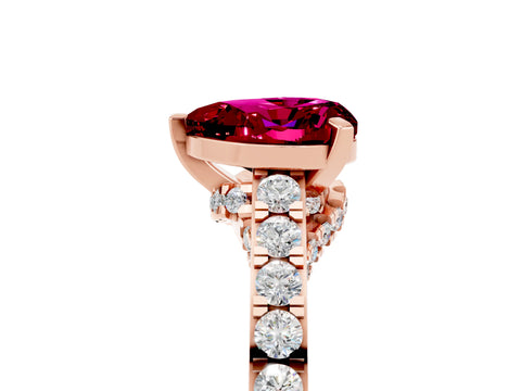 Rose gold Heart Cut Diamond Solitaire Ring with Pavé Band and Prong Setting_5