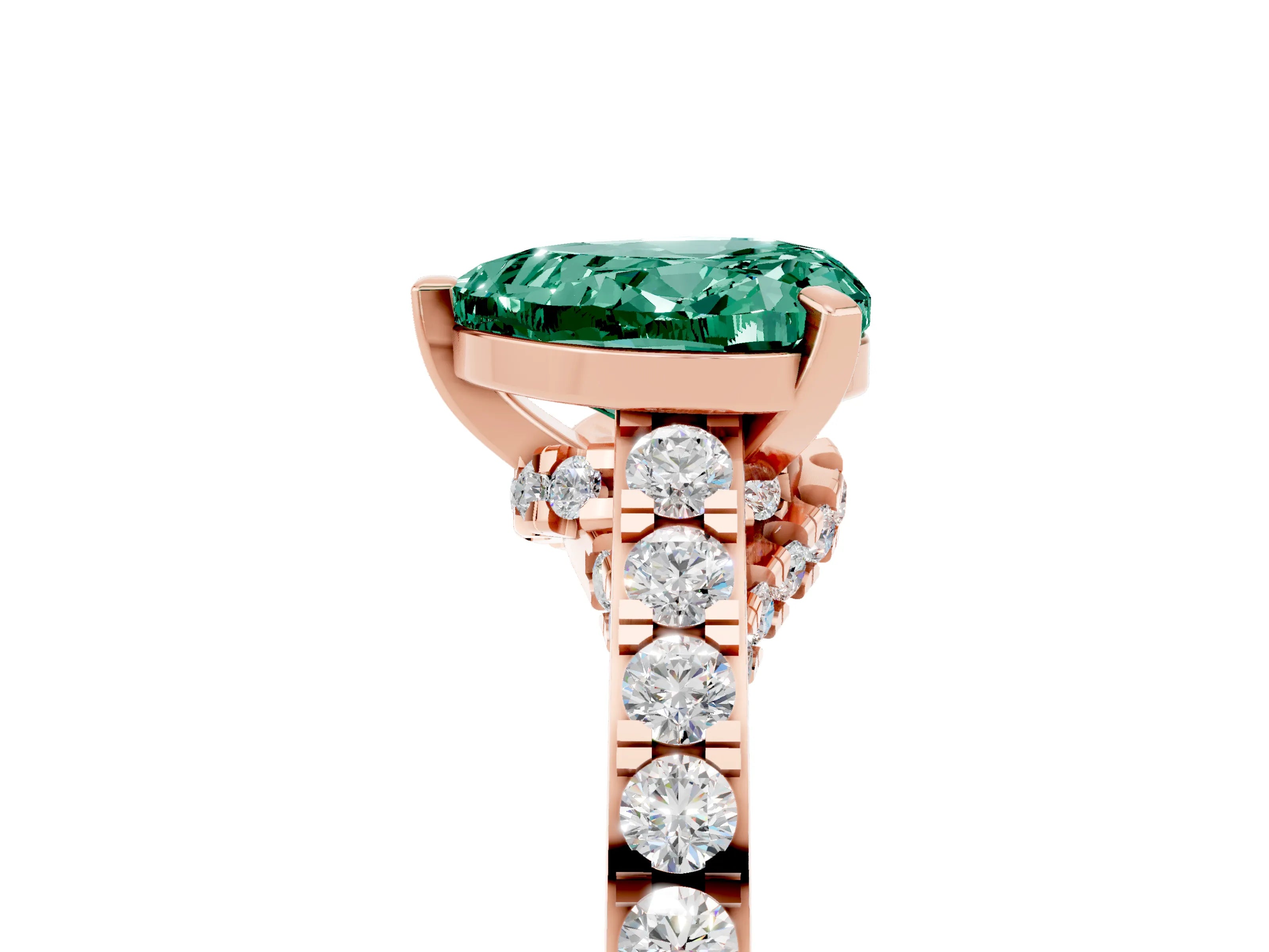 Rose gold Heart Cut Diamond Solitaire Ring with Pavé Band and Prong Setting_5