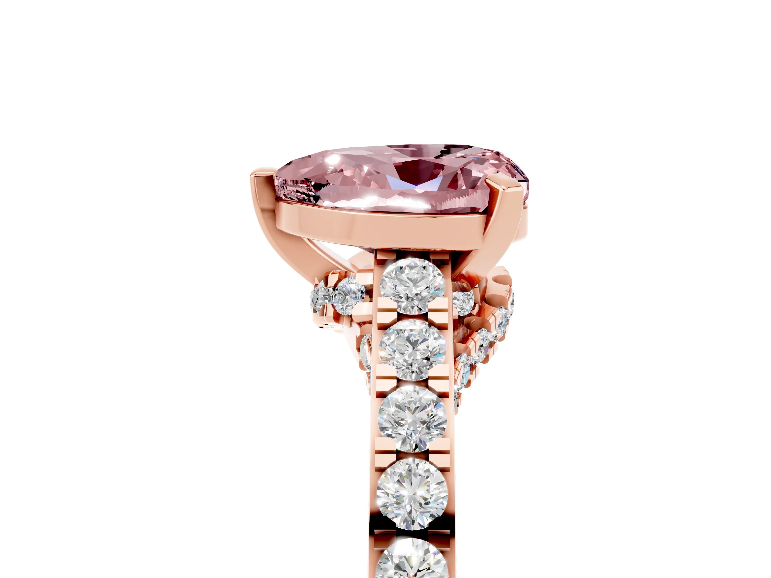 Rose gold Heart Cut Diamond Solitaire Ring with Pavé Band and Prong Setting_5