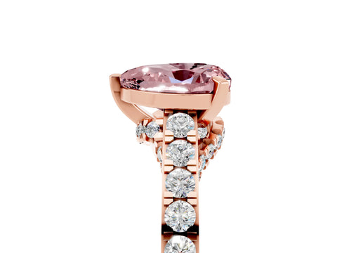 Rose gold Heart Cut Diamond Solitaire Ring with Pavé Band and Prong Setting_5
