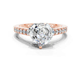 Rose gold Heart Cut Diamond Solitaire Ring with Pavé Band and Prong Setting