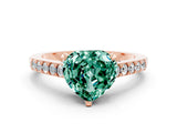 Rose gold Heart Cut Diamond Solitaire Ring with Pavé Band and Prong Setting