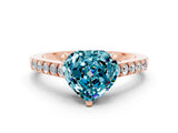 Rose gold Heart Cut Diamond Solitaire Ring with Pavé Band and Prong Setting