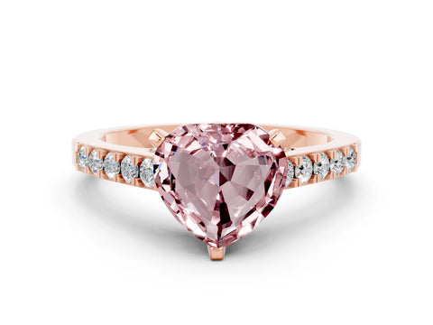 Rose gold Heart Cut Diamond Solitaire Ring with Pavé Band and Prong Setting