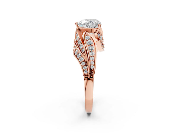 Rose gold Heart Cut Diamond Solitaire Ring with Prong Setting and Twisted Pavé Band