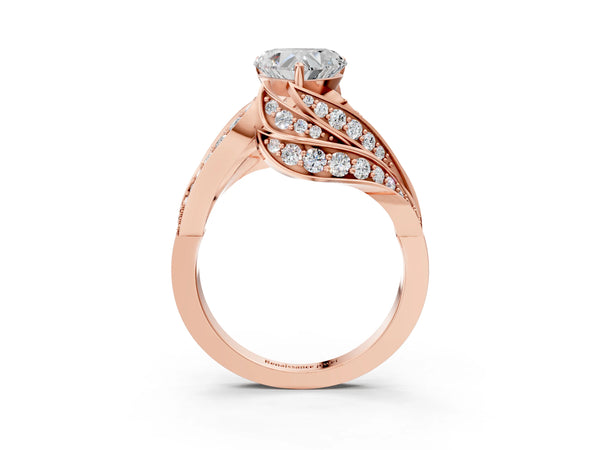 Rose gold Heart Cut Diamond Solitaire Ring with Prong Setting and Twisted Pavé Band