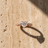 Rose gold Heart Cut Diamond Solitaire Ring with Round  Pavé Band and Four-Prong Setting