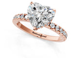 Rose gold Heart Cut Diamond Solitaire Ring with Round  Pavé Band and Four-Prong Setting_45