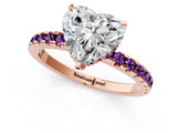 Rose gold Heart Cut Diamond Solitaire Ring with Round with Amethyst side stone Pavé Band and Four-Prong Setting_37