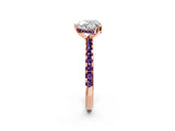 Rose gold Heart Cut Diamond Solitaire Ring with Round with Amethyst side stone Pavé Band and Four-Prong Setting_38