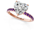 Rose gold Heart Cut Diamond Solitaire Ring with Round with Amethyst side stone Pavé Band and Prong Setting_13