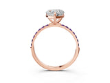Rose gold Heart Cut Diamond Solitaire Ring with Round with Amethyst side stone Pavé Band and Prong Setting_15