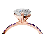 Rose gold Heart Cut Diamond Solitaire Ring with Round with Amethyst side stone Pavé Band and Prong Setting_16