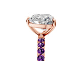 Rose gold Heart Cut Diamond Solitaire Ring with Round with Amethyst side stone Pavé Band and Prong Setting_17