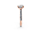 Rose gold Heart Cut Diamond Solitaire Ring with Round with Aquamarine side stone Pavé Band and Four-Prong Setting_38