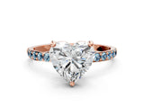 Rose gold Heart Cut Diamond Solitaire Ring with Round with Aquamarine side stone Pavé Band and Prong Setting_24