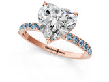 Rose gold Heart Cut Diamond Solitaire Ring with Round with Aquamarine side stone Pavé Band and Prong Setting_25
