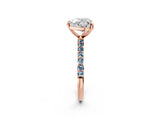Rose gold Heart Cut Diamond Solitaire Ring with Round with Aquamarine side stone Pavé Band and Prong Setting_26