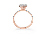 Rose gold Heart Cut Diamond Solitaire Ring with Round with Aquamarine side stone Pavé Band and Prong Setting_27