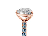 Rose gold Heart Cut Diamond Solitaire Ring with Round with Aquamarine side stone Pavé Band and Prong Setting_29