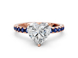 Rose gold Heart Cut Diamond Solitaire Ring with Round with Blue Sapphire side stone Pavé Band and Four-Prong Setting_36