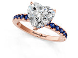Rose gold Heart Cut Diamond Solitaire Ring with Round with Blue Sapphire side stone Pavé Band and Four-Prong Setting_37