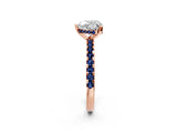 Rose gold Heart Cut Diamond Solitaire Ring with Round with Blue Sapphire side stone Pavé Band and Four-Prong Setting_38
